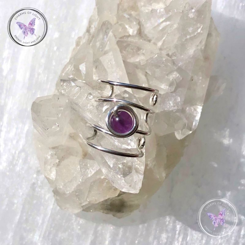 Amethyst Silver Banded Ear Cuff